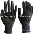 Guantes revestidos de PU negro con forro de nylon 13G